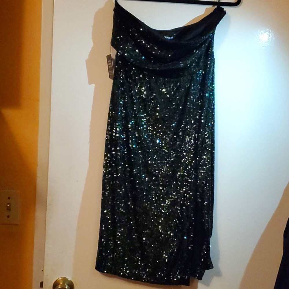 Express dark green sequin dress size M